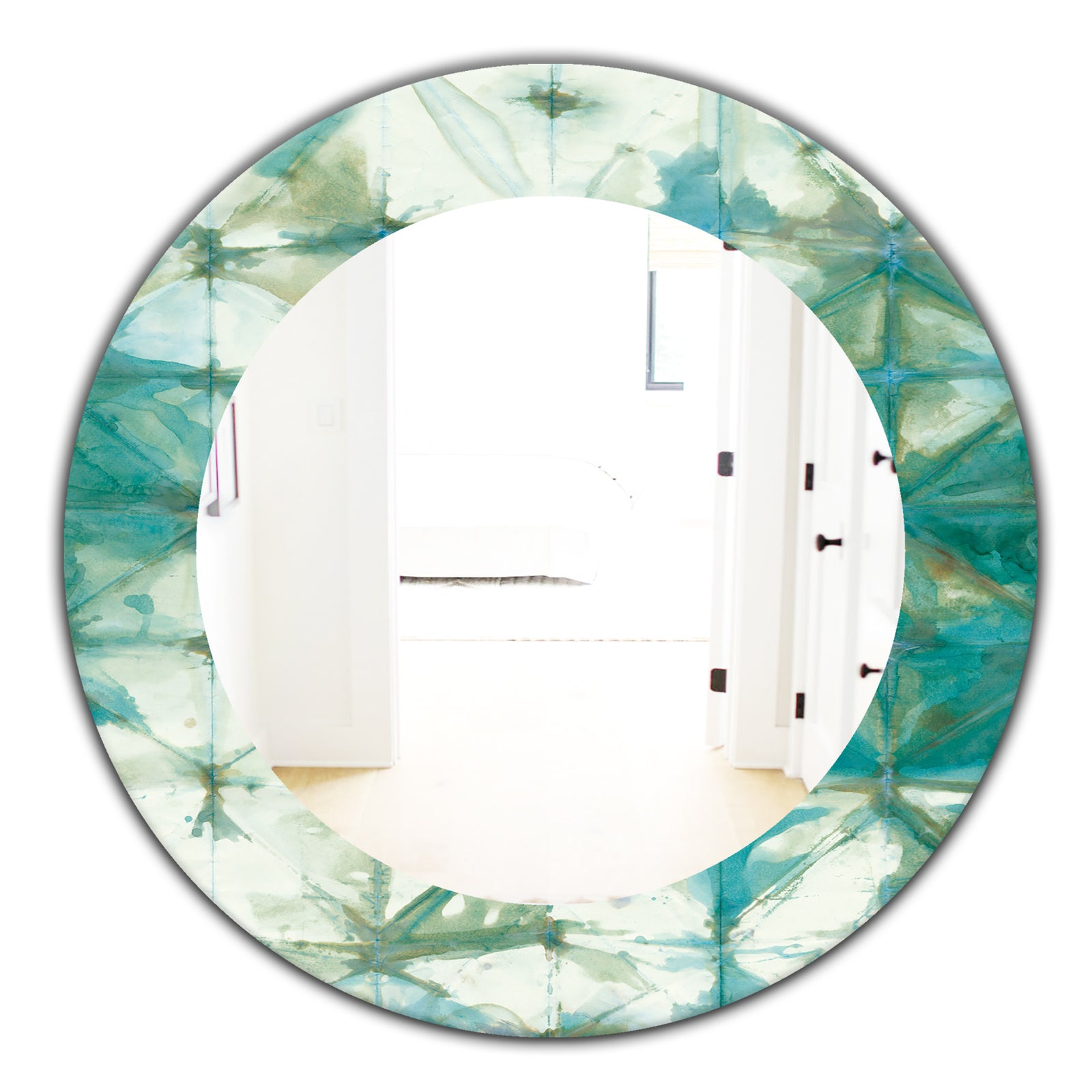 Turquoise Watercolor Geometrical III - Mid-Century Mirror - Oval or Round Wall Mirror