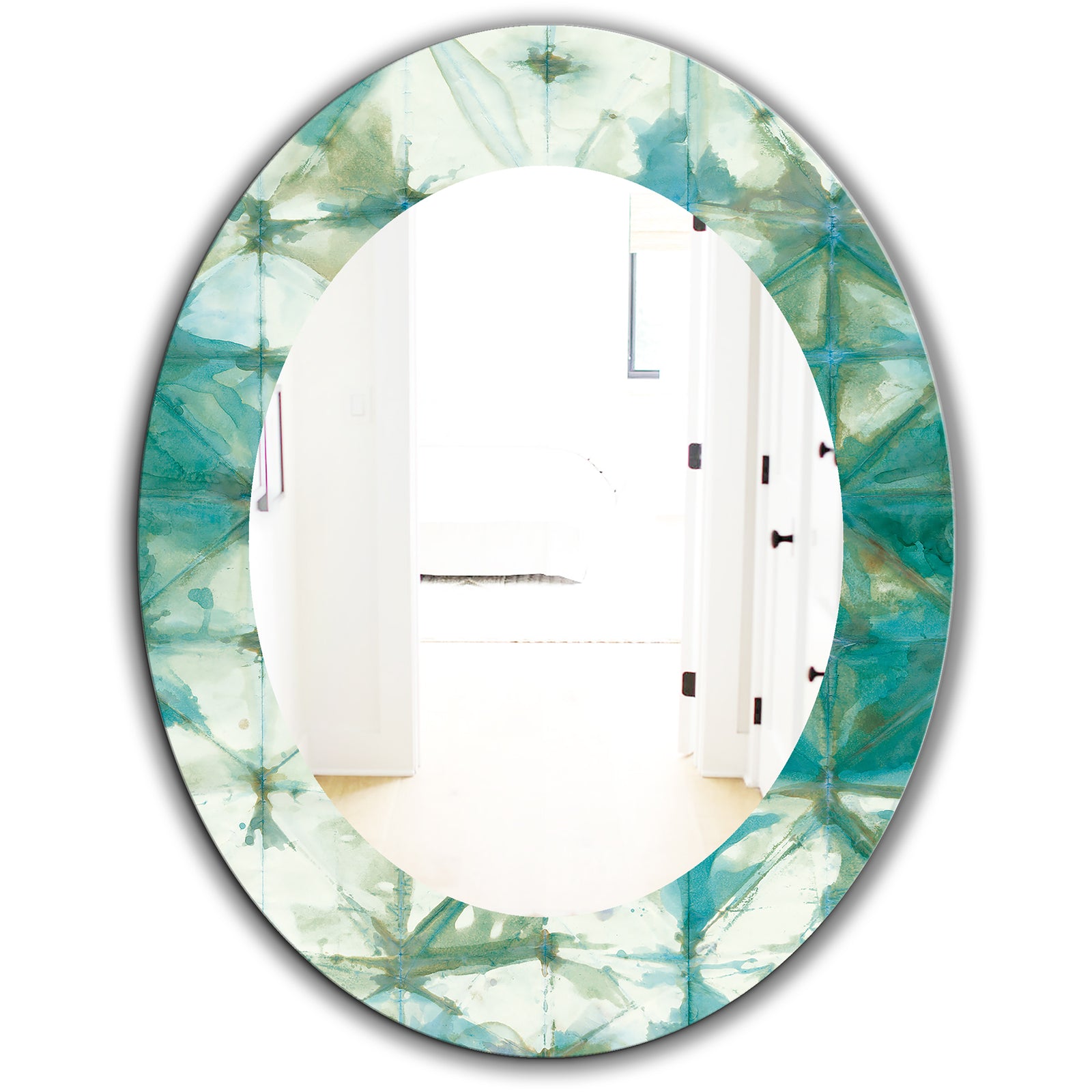 Turquoise Watercolor Geometrical III - Mid-Century Mirror - Oval or Round Wall Mirror