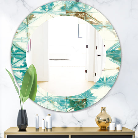 Turquoise Watercolor Geometrical IV - Mid-Century Mirror - Oval or Round Wall Mirror