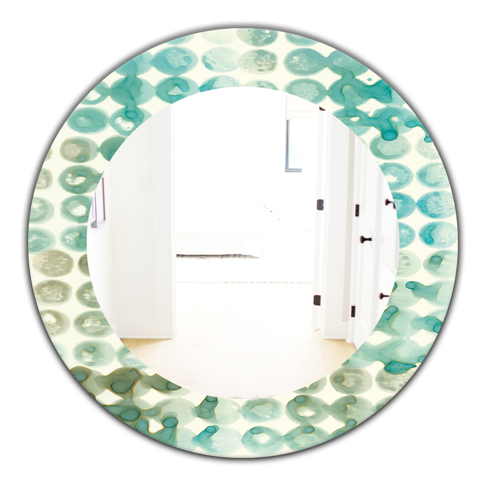 Turquoise Watercolor Geometrical V - Mid-Century Mirror - Oval or Round Wall Mirror