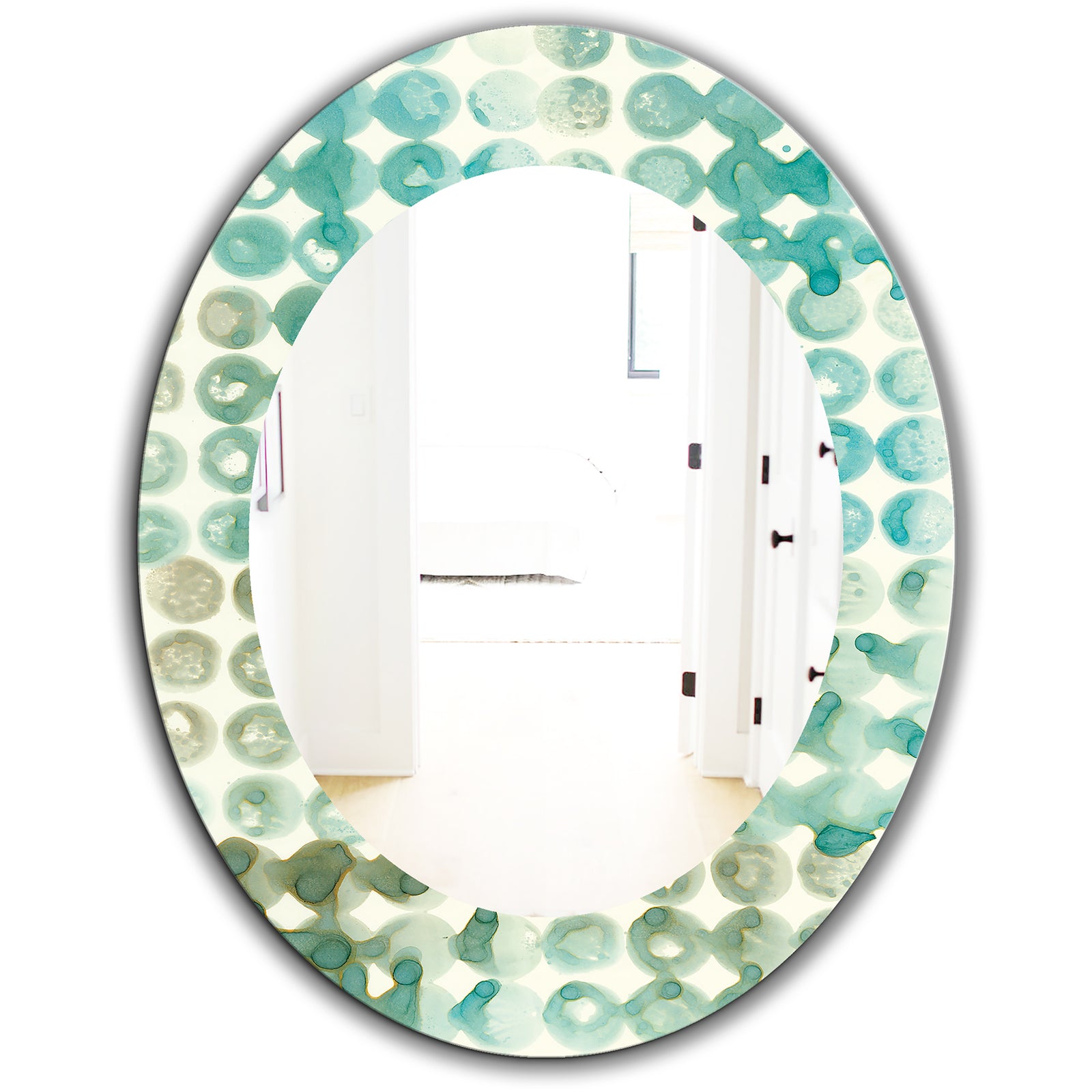 Turquoise Watercolor Geometrical V - Mid-Century Mirror - Oval or Round Wall Mirror
