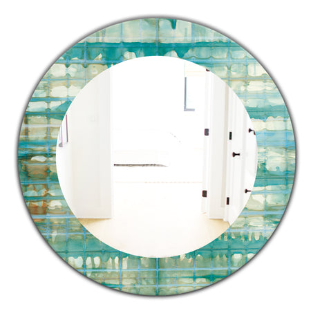 Turquoise Watercolor Geometrical VIII - Mid-Century Mirror - Oval or Round Wall Mirror