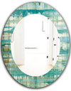 Turquoise Watercolor Geometrical VIII - Mid-Century Mirror - Oval or Round Wall Mirror