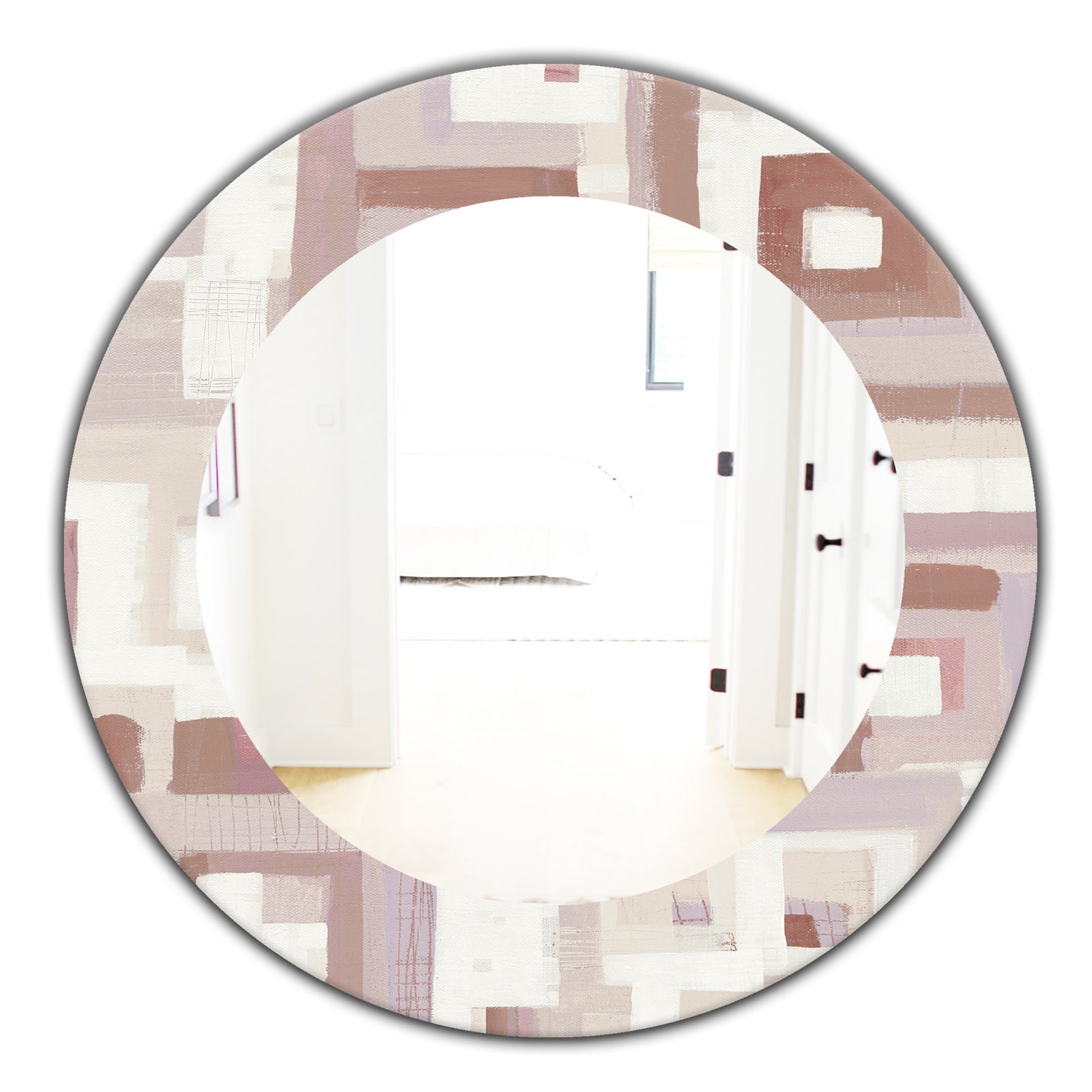 Pink Geometric Form Windows II - Modern Mirror - Frameless Oval or Round Wall Mirror