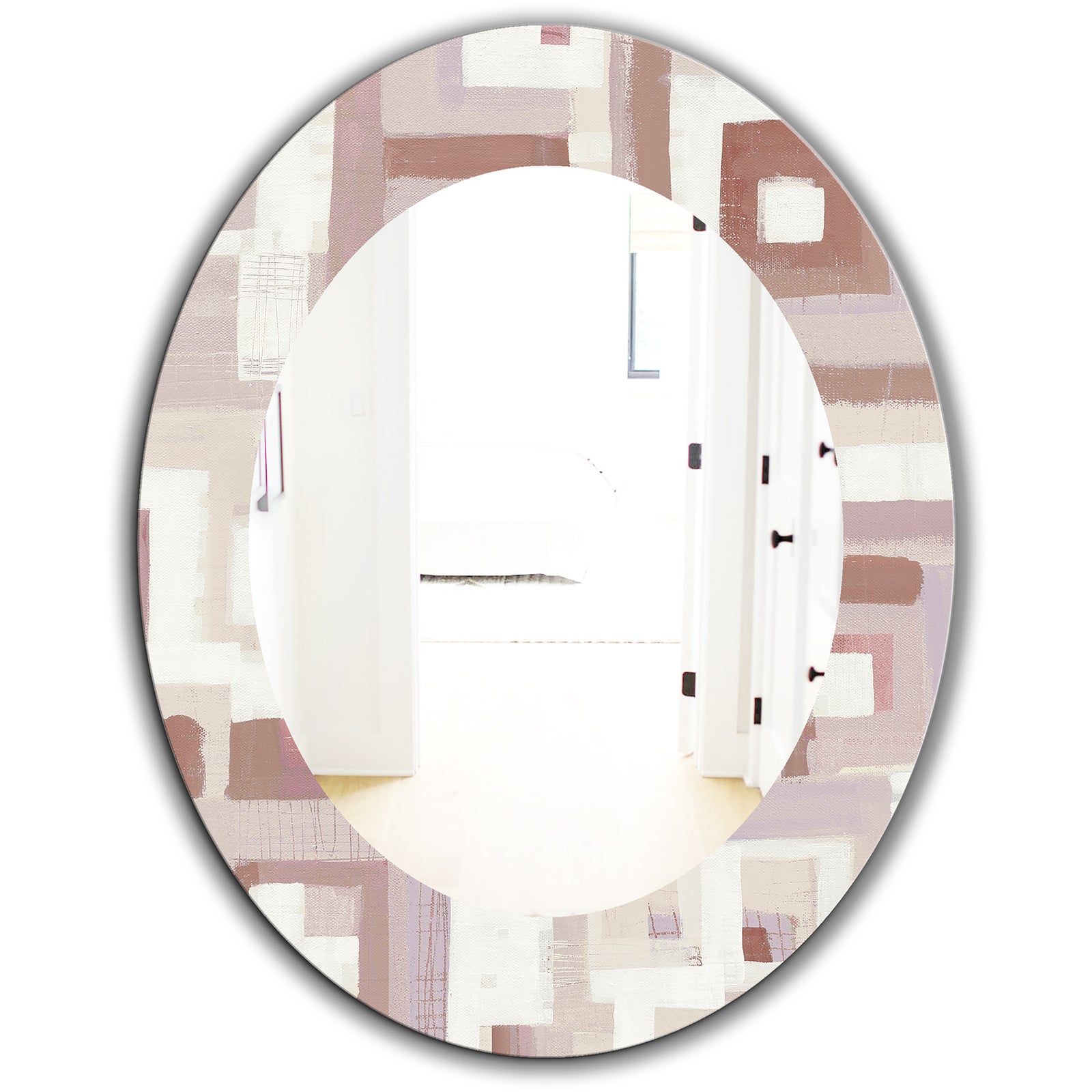 Pink Geometric Form Windows II - Modern Mirror - Frameless Oval or Round Wall Mirror
