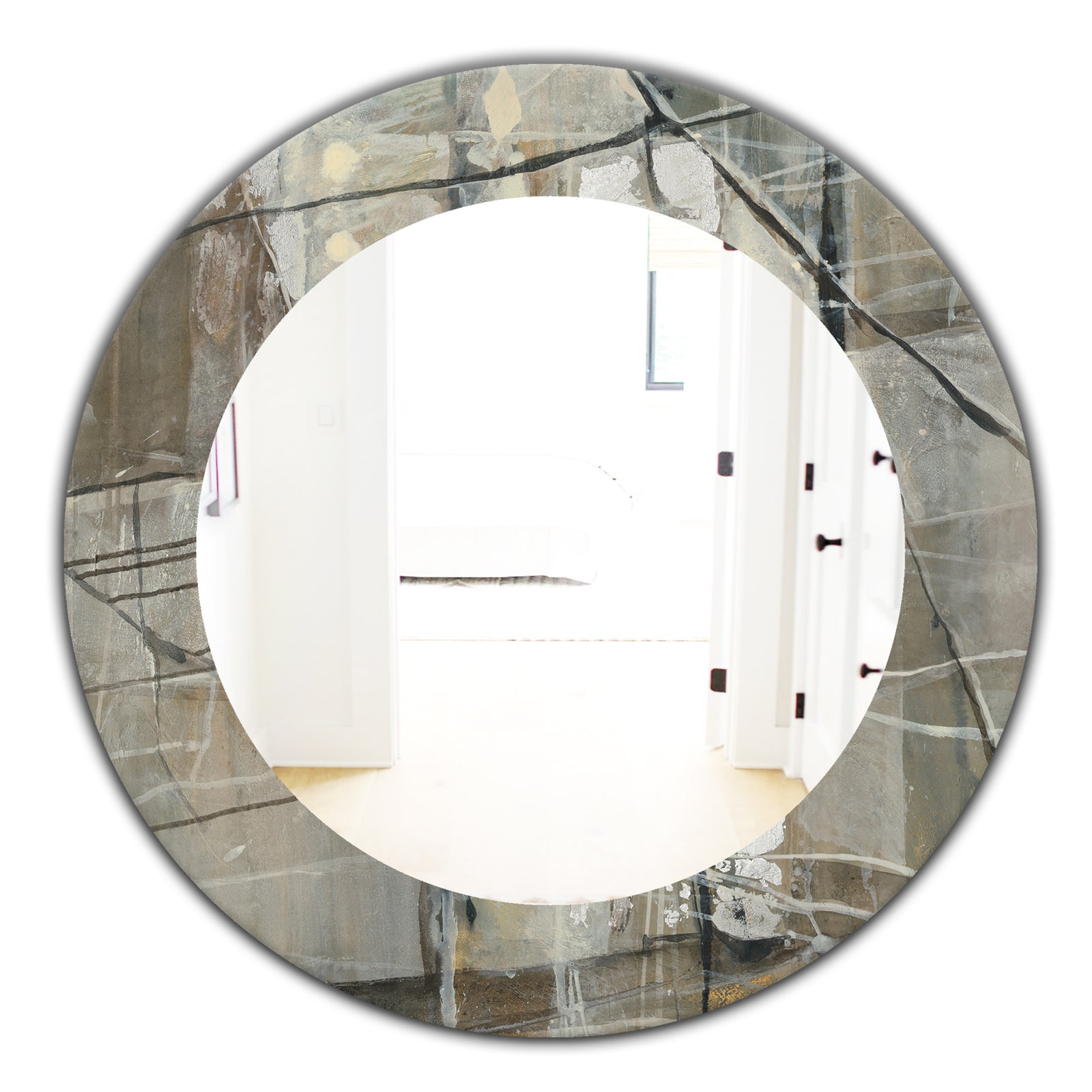 Grey Silver Geometric Composition - Modern Mirror - Oval or Round Wall Mirror