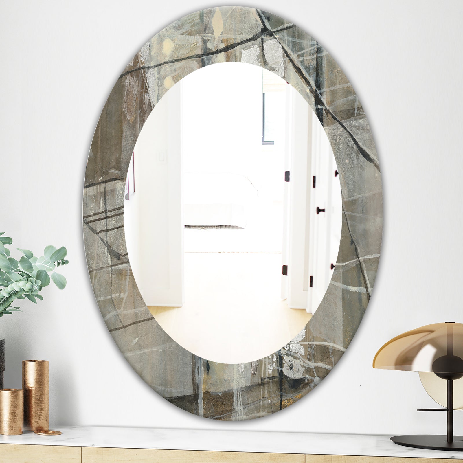 Grey Silver Geometric Composition - Modern Mirror - Oval or Round Wall Mirror
