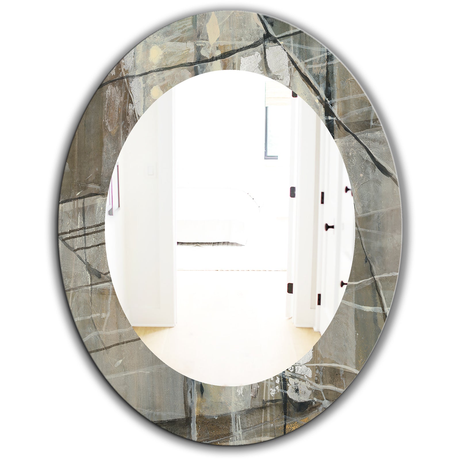 Grey Silver Geometric Composition - Modern Mirror - Oval or Round Wall Mirror
