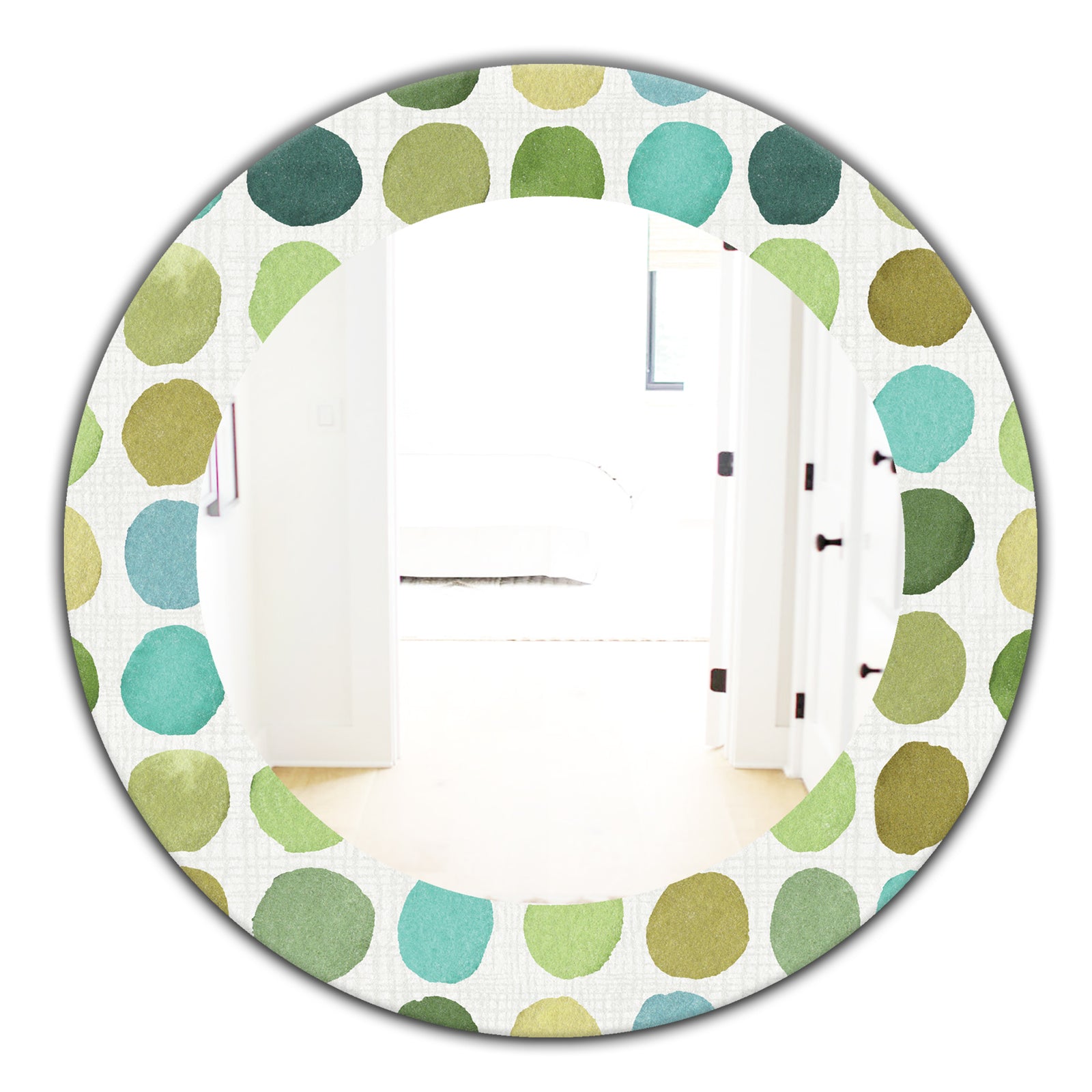 Geometric Green Circle I - Mid-Century Mirror - Oval or Round Wall Mirror