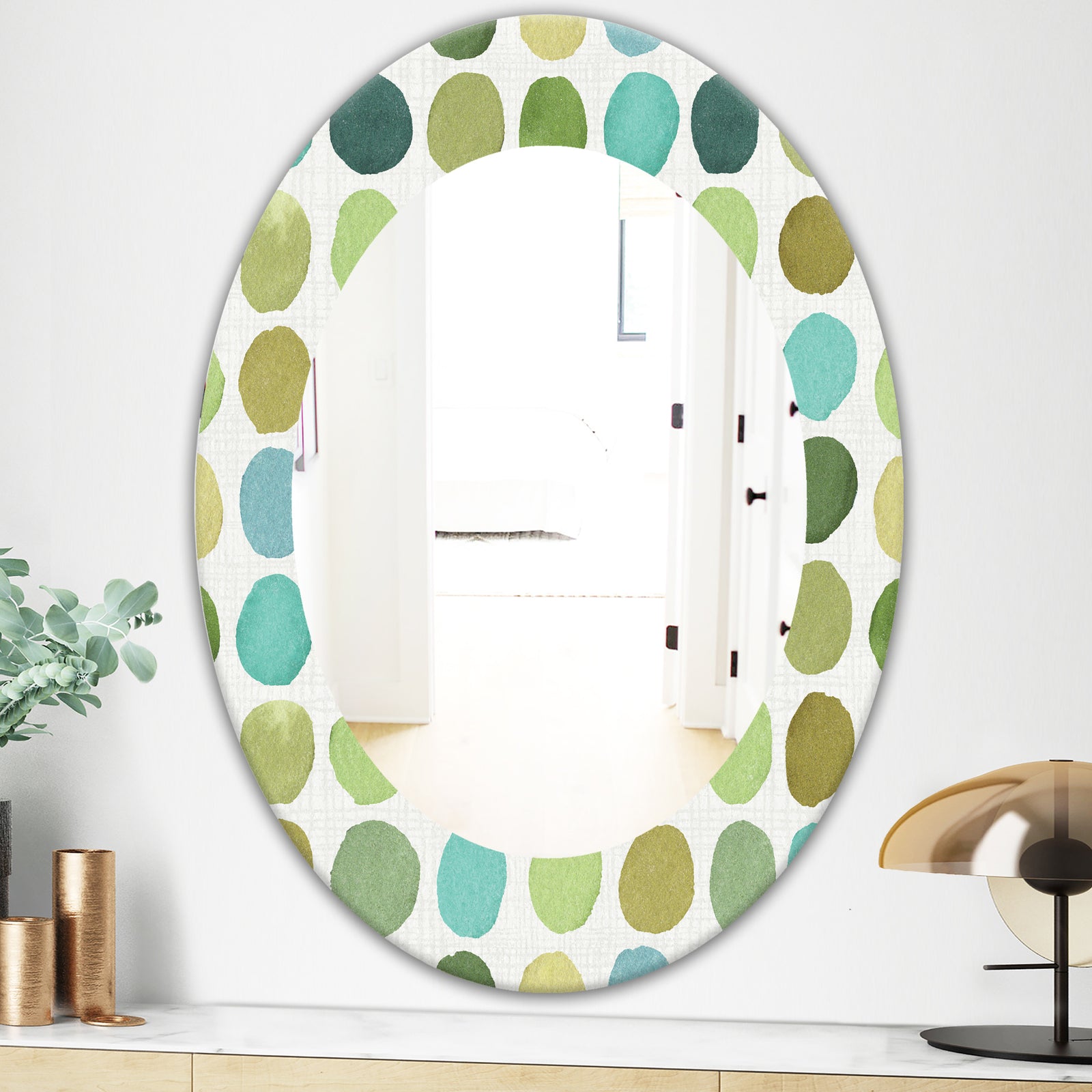 Geometric Green Circle I - Mid-Century Mirror - Oval or Round Wall Mirror