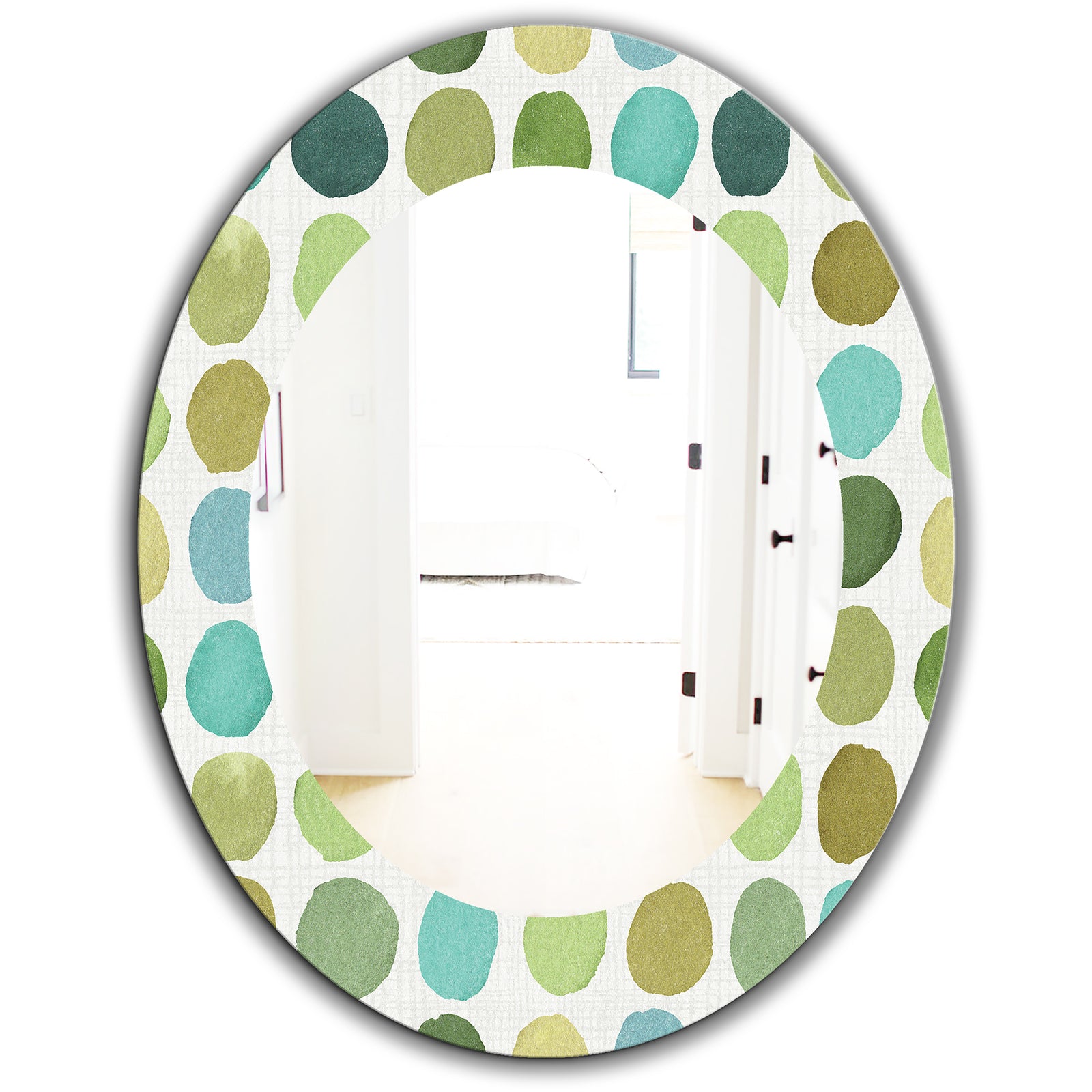 Geometric Green Circle I - Mid-Century Mirror - Oval or Round Wall Mirror