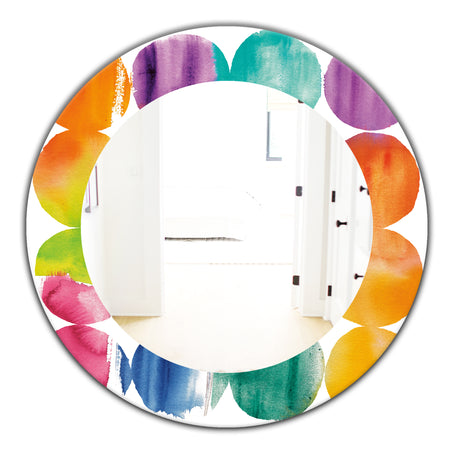 Circle Abstract Colorfields - Mid-Century Mirror - Frameless Oval or Round Wall Mirror