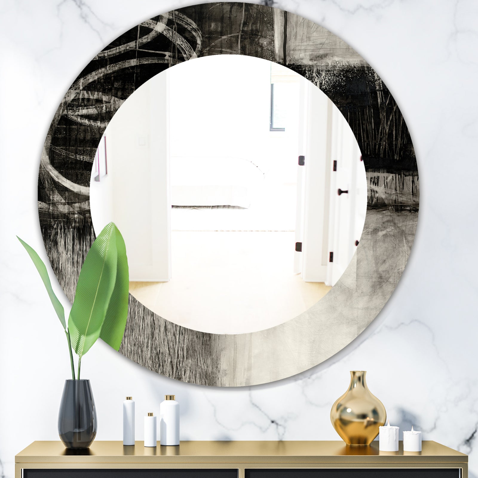 A Geometric Day I - Mid-Century Mirror - Frameless Oval or Round Wall Mirror