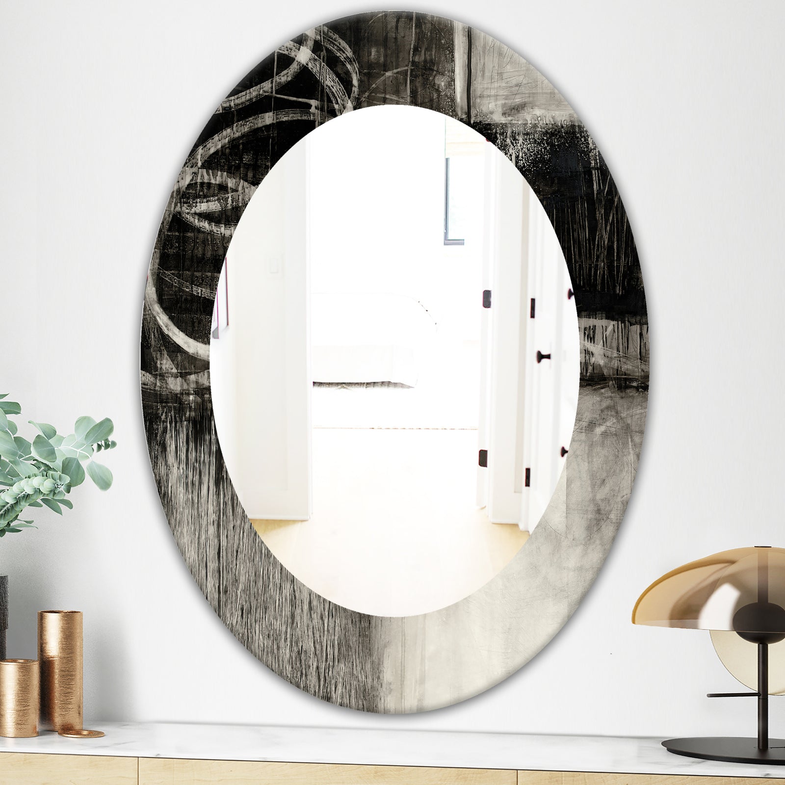 A Geometric Day I - Mid-Century Mirror - Frameless Oval or Round Wall Mirror
