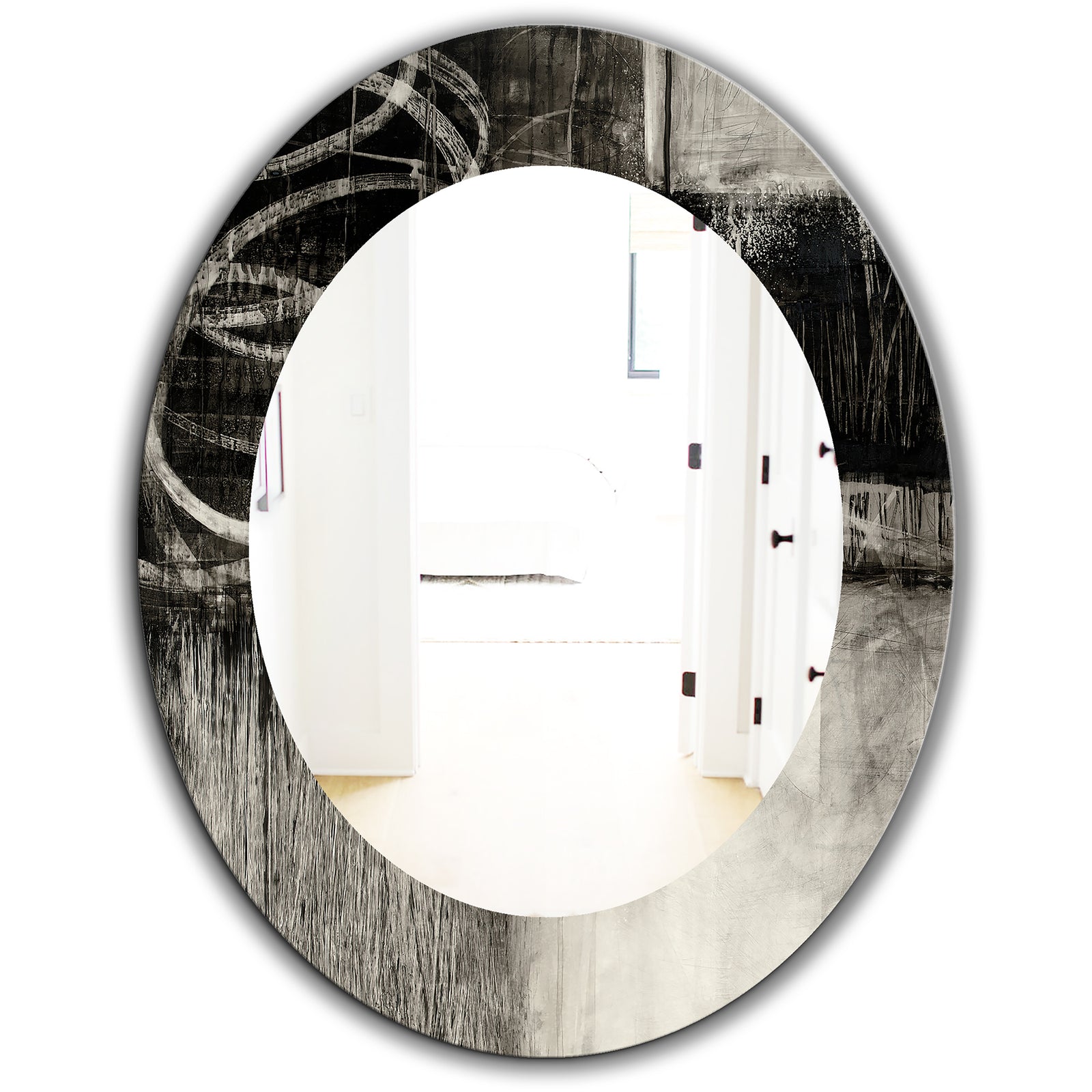 A Geometric Day I - Mid-Century Mirror - Frameless Oval or Round Wall Mirror