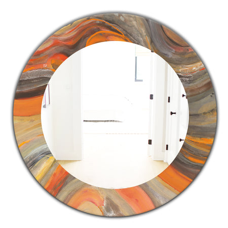 Abstract Gilded Orange Waves - Modern Mirror - Frameless Oval or Round Wall Mirror