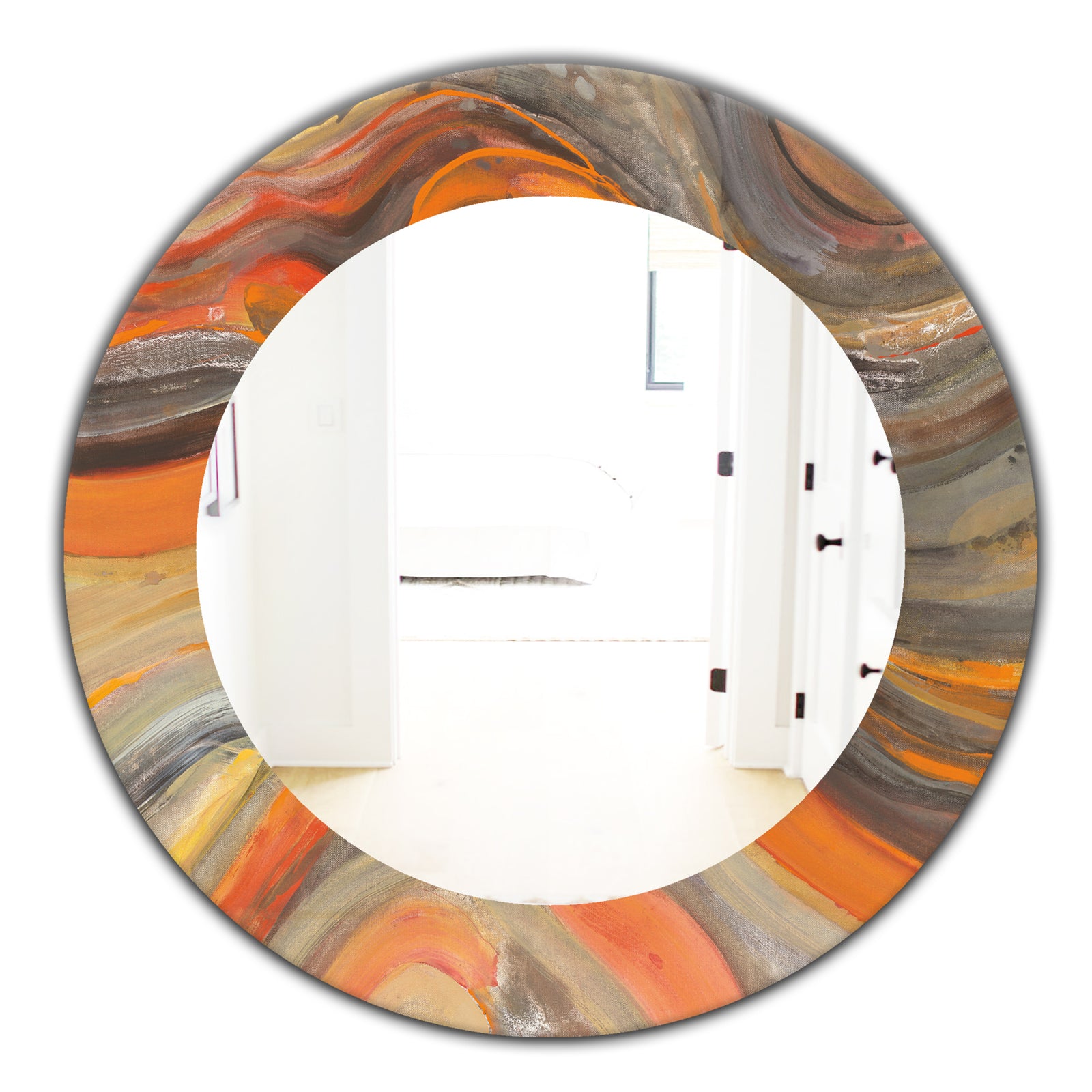 Abstract Gilded Orange Waves - Modern Mirror - Frameless Oval or Round Wall Mirror