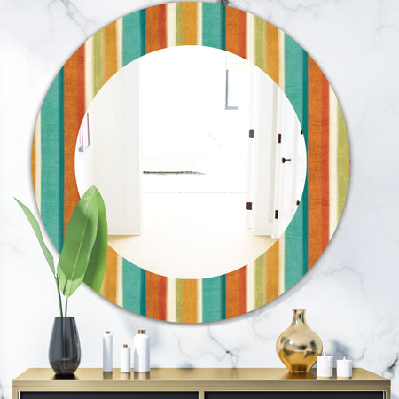 Blue, Green and Orange Vertical Abstract Stripes - Mid-Century Mirror - Oval or Round Wall Mirror