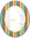 Blue, Green and Orange Vertical Abstract Stripes - Mid-Century Mirror - Oval or Round Wall Mirror