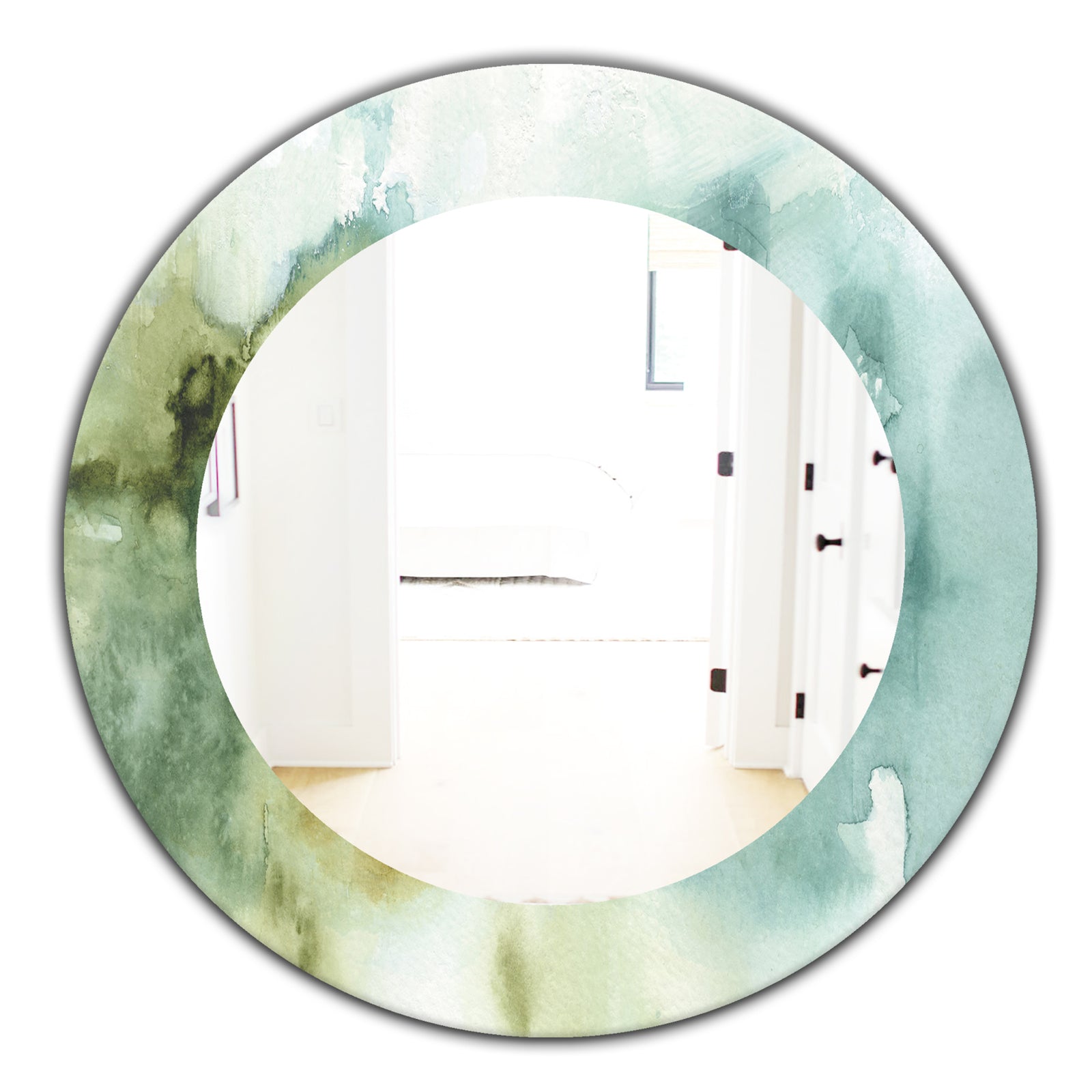 Abstract Watercolor Green House - Traditional Mirror - Oval or Round Wall Mirror