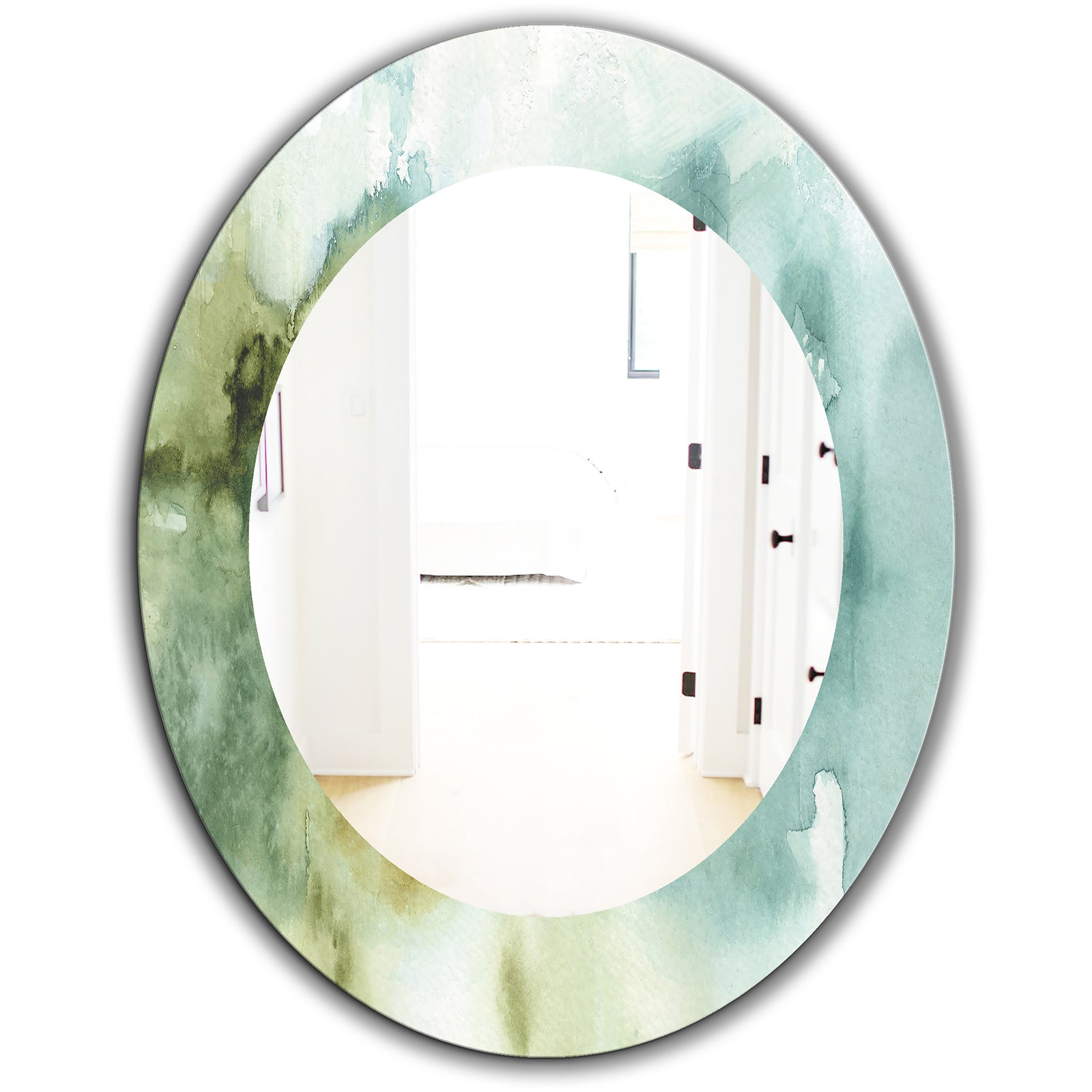 Abstract Watercolor Green House - Traditional Mirror - Oval or Round Wall Mirror