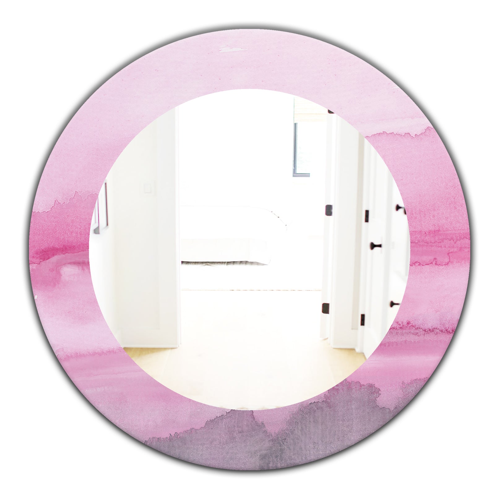 Pink Abstract Watercolor - Shabby Chic Mirror - Frameless Oval or Round Wall Mirror