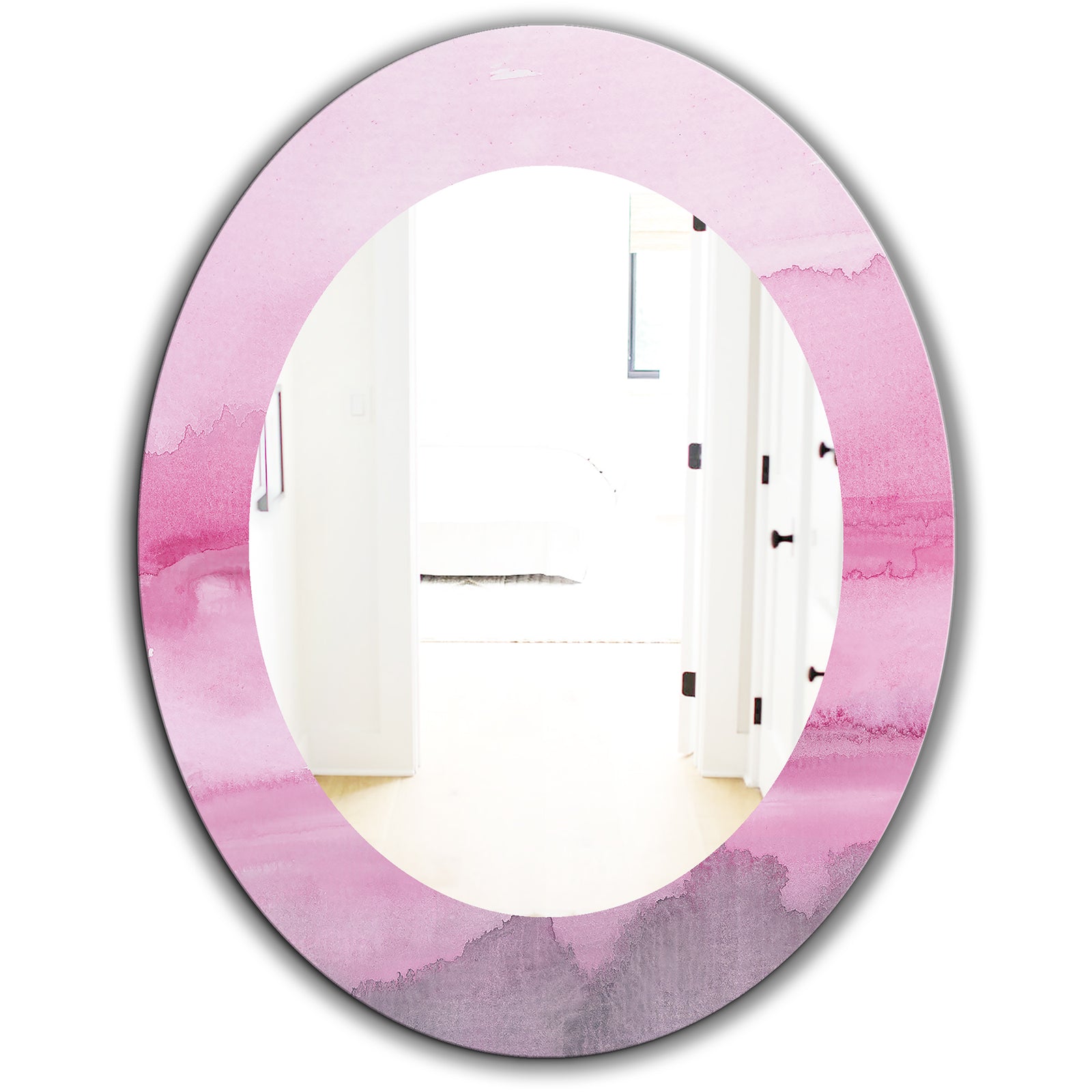 Pink Abstract Watercolor - Shabby Chic Mirror - Frameless Oval or Round Wall Mirror