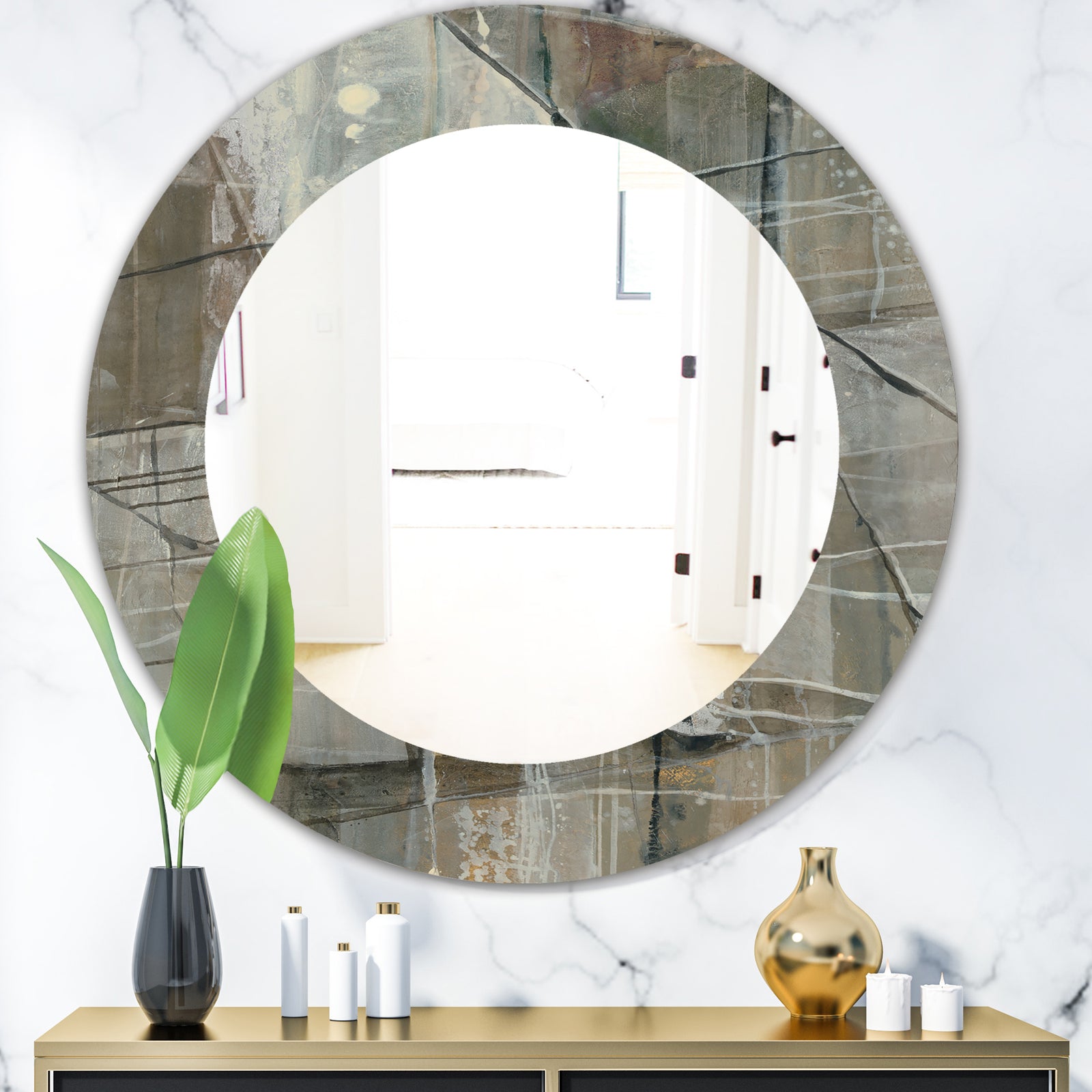 Carbon Loft 'Silver and Beige Abstract Waterpainting - Modern Mirror