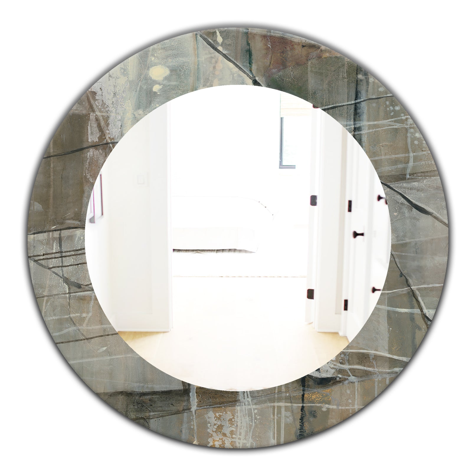 Carbon Loft 'Silver and Beige Abstract Waterpainting - Modern Mirror
