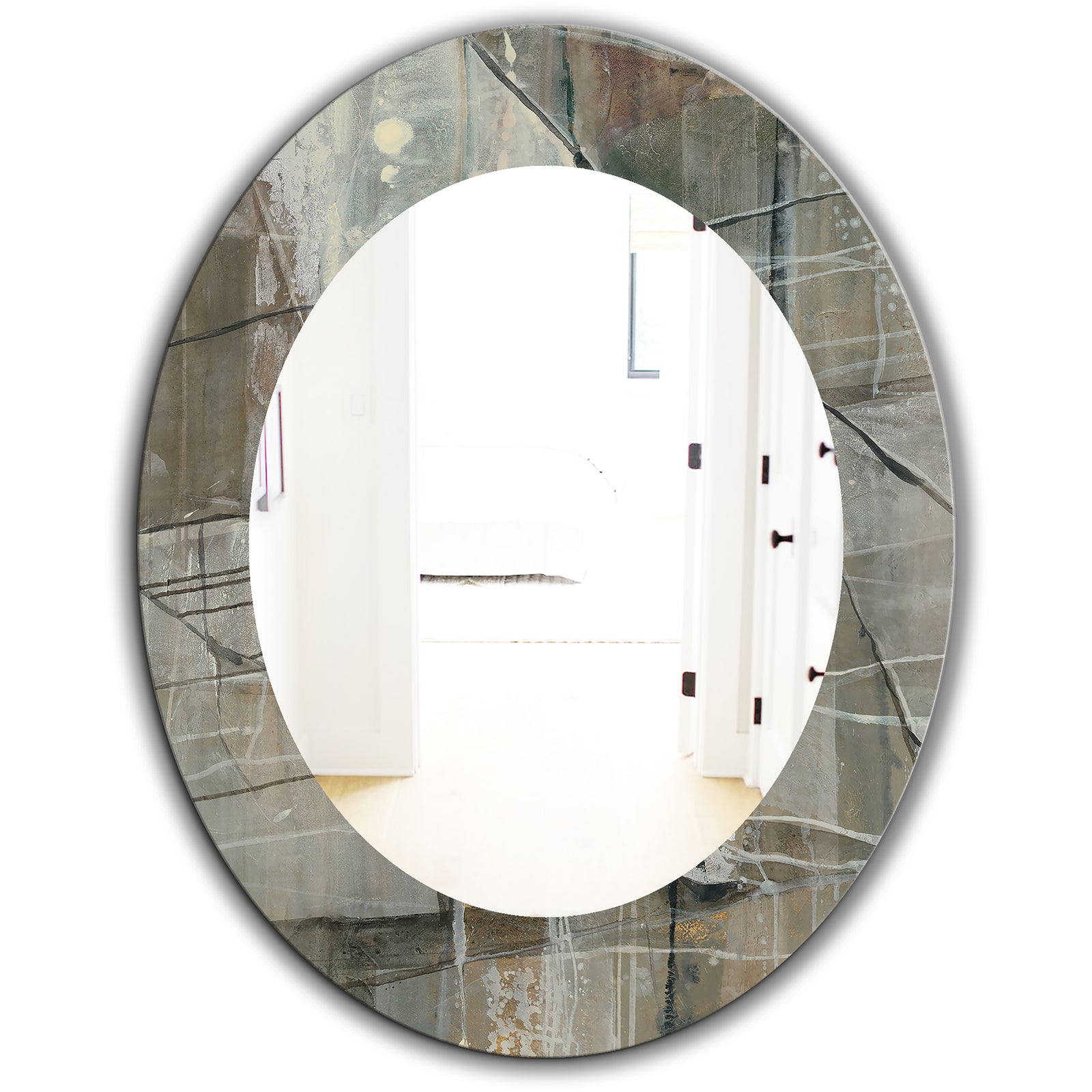 Carbon Loft 'Silver and Beige Abstract Waterpainting - Modern Mirror
