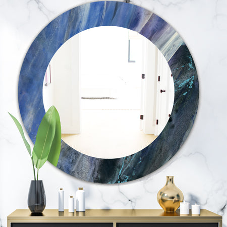 Black and Blue Abstract Water Painting - Modern Mirror - Oval or Round Wall Mirror