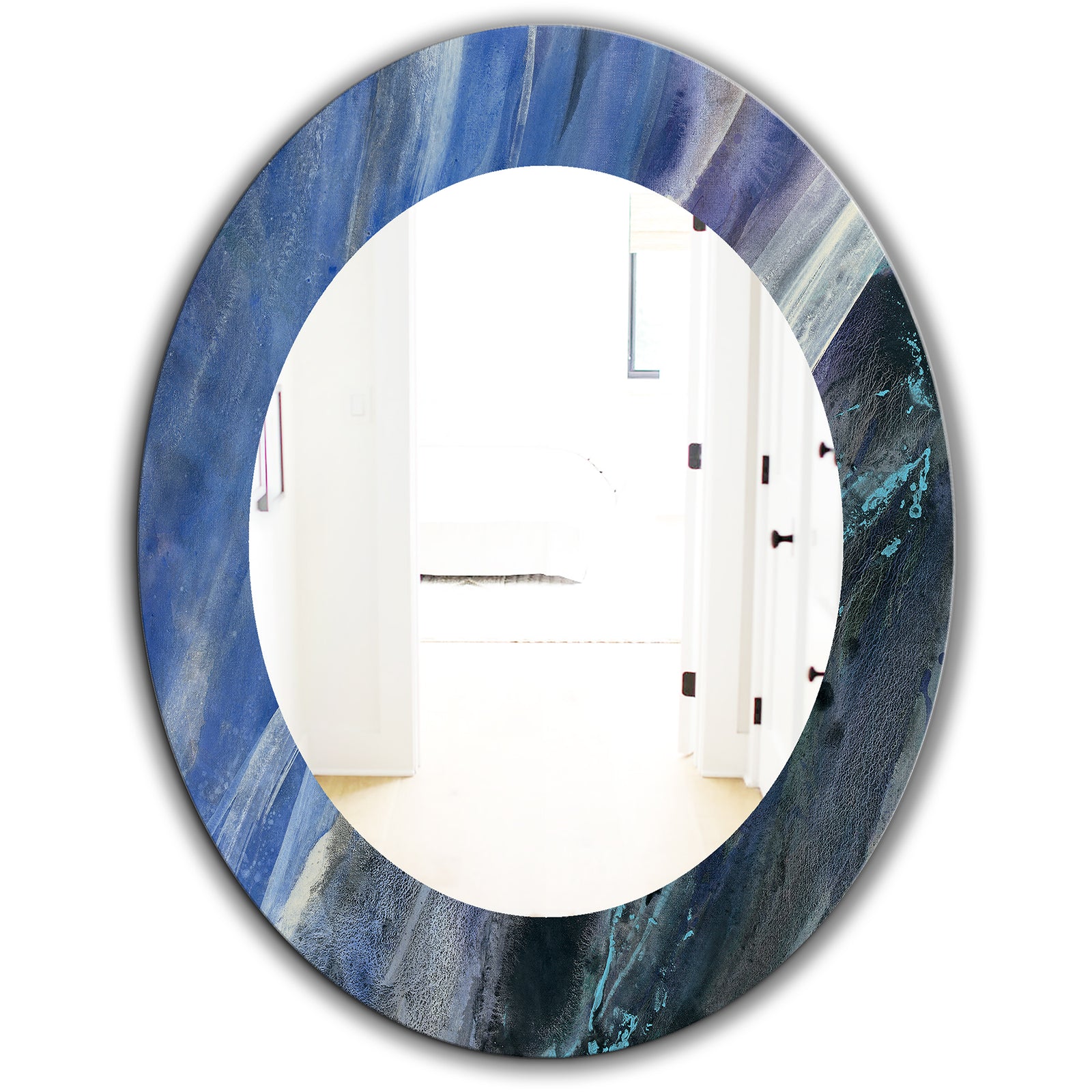 Black and Blue Abstract Water Painting - Modern Mirror - Oval or Round Wall Mirror