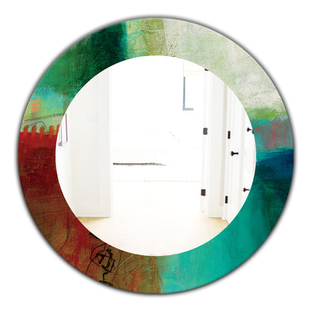 Copper Grove Beilstein Abstract Round Blue and Red Framed Mirror