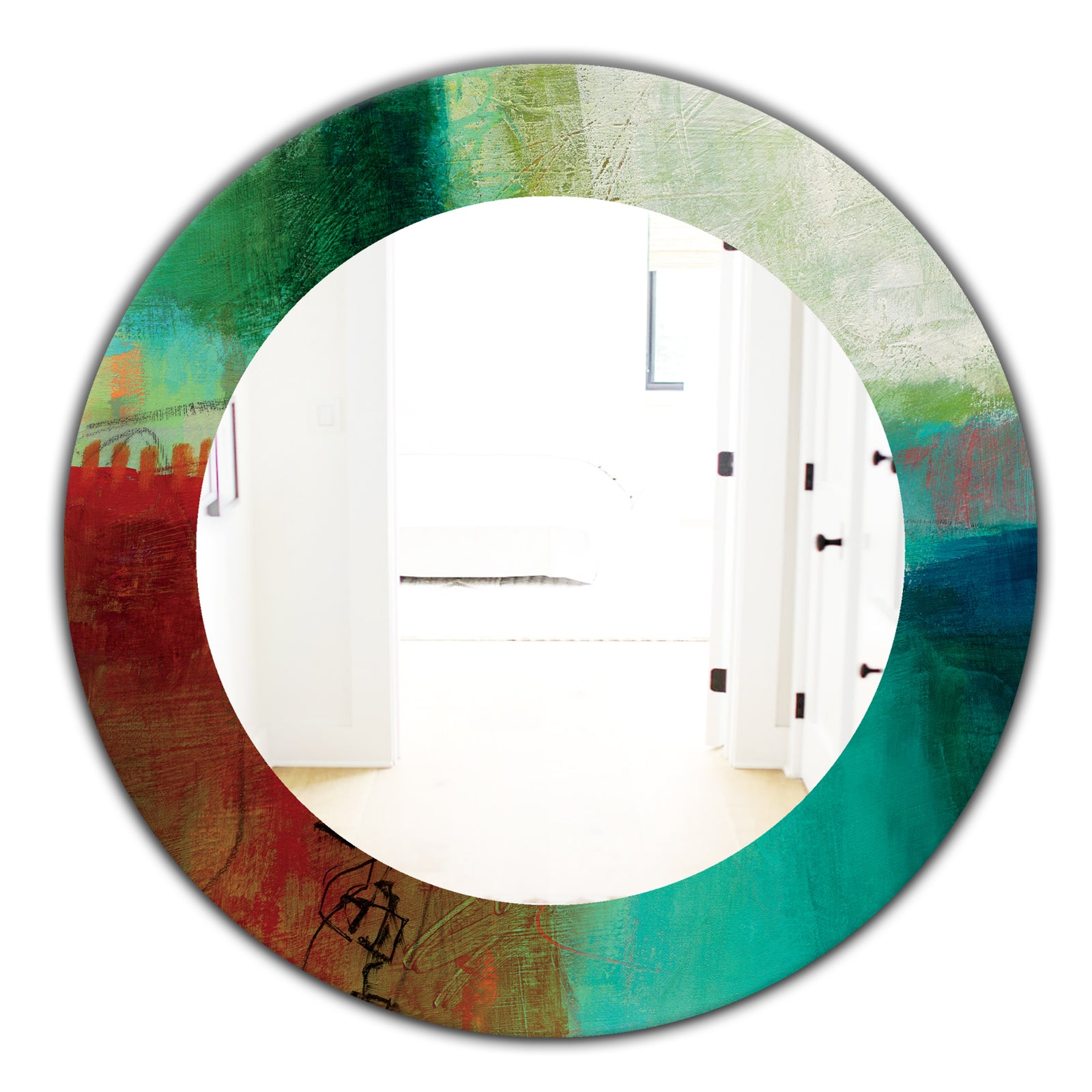 Copper Grove Beilstein Abstract Round Blue and Red Framed Mirror