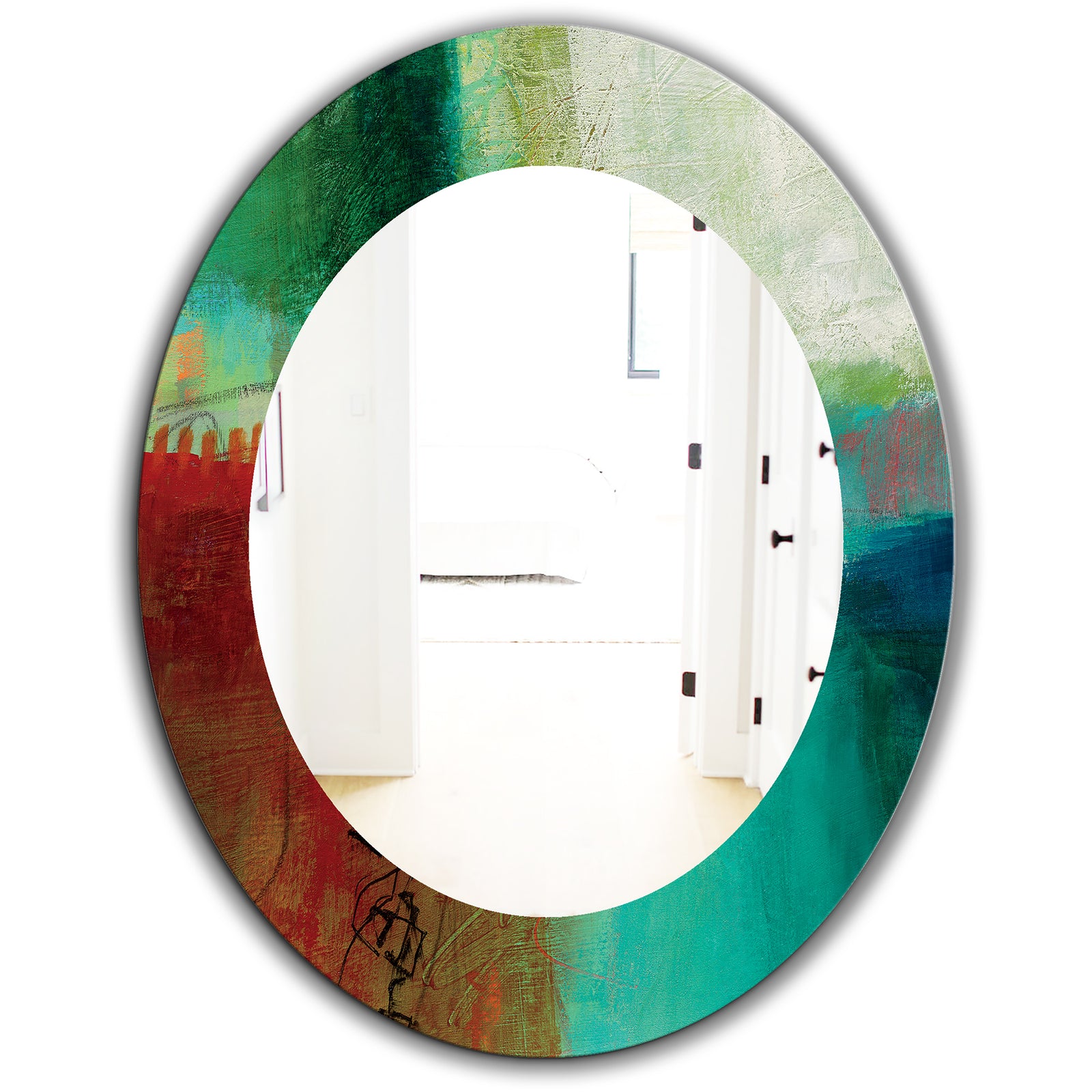 Copper Grove Beilstein Abstract Round Blue and Red Framed Mirror