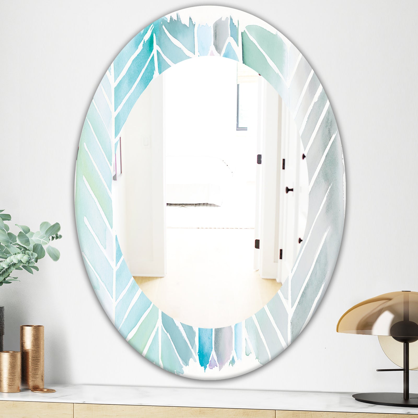 Watercolor Geometric Swatch Element IV - Mid-Century Mirror - Frameless Oval or Round Wall Mirror