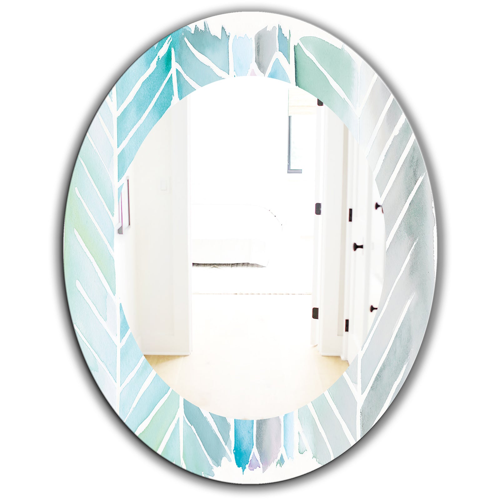 Watercolor Geometric Swatch Element IV - Mid-Century Mirror - Frameless Oval or Round Wall Mirror