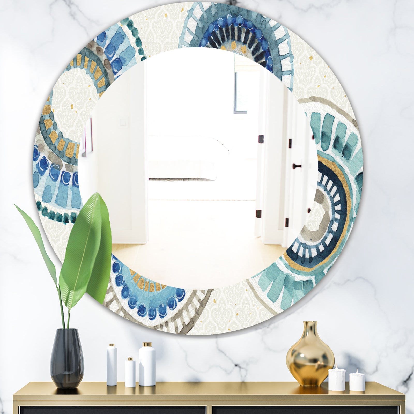 Modern Gold Timetable II - Mid-Century Mirror - Frameless Oval or Round Wall Mirror