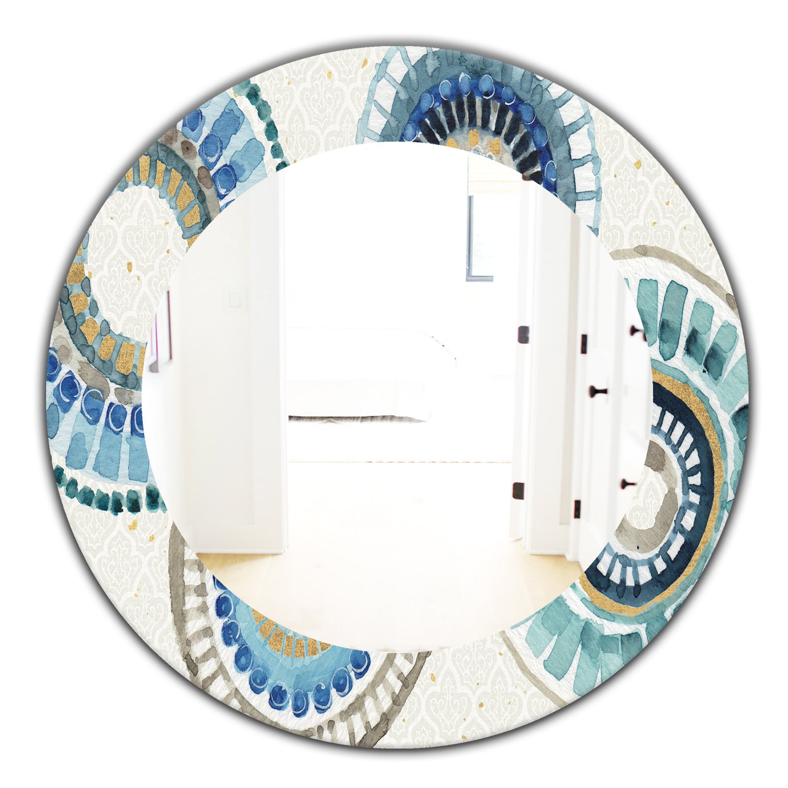 Modern Gold Timetable II - Mid-Century Mirror - Frameless Oval or Round Wall Mirror