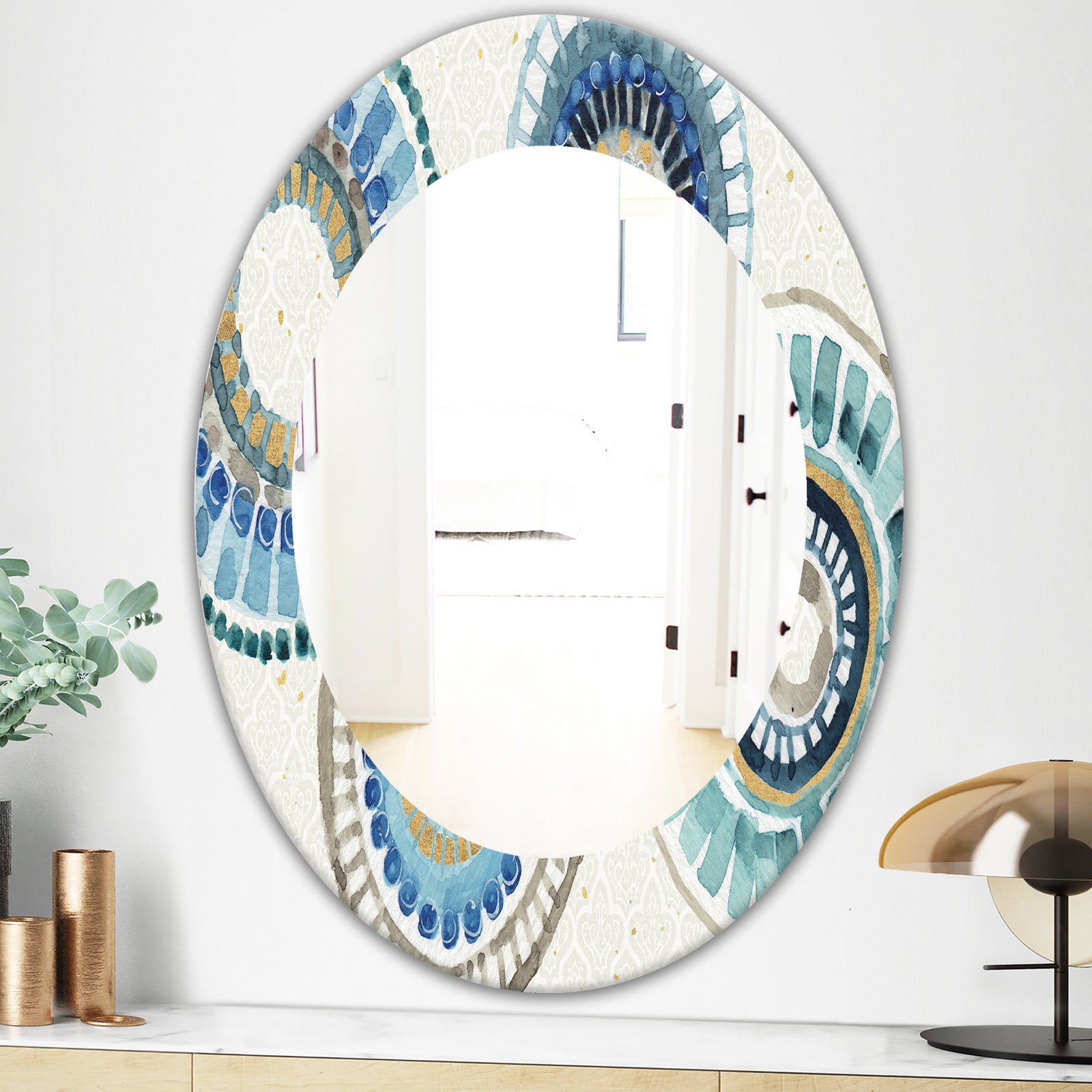 Modern Gold Timetable II - Mid-Century Mirror - Frameless Oval or Round Wall Mirror