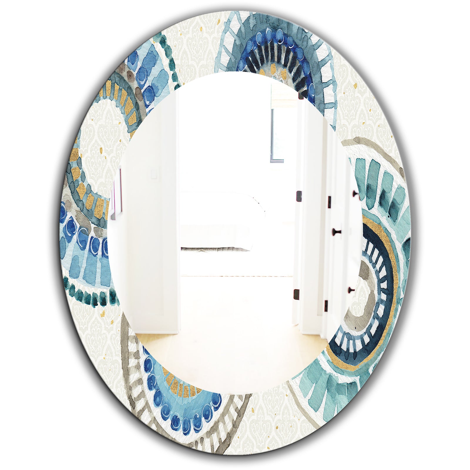 Modern Gold Timetable II - Mid-Century Mirror - Frameless Oval or Round Wall Mirror