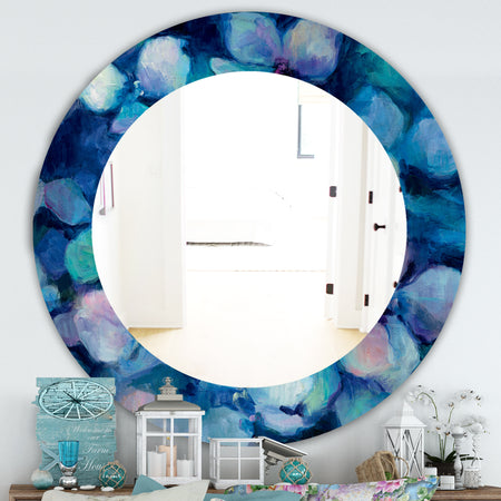 Abstract Blue Flower Petals - Farmhouse Mirror - Frameless Oval or Round Wall Mirror