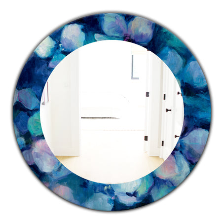 Abstract Blue Flower Petals - Farmhouse Mirror - Frameless Oval or Round Wall Mirror