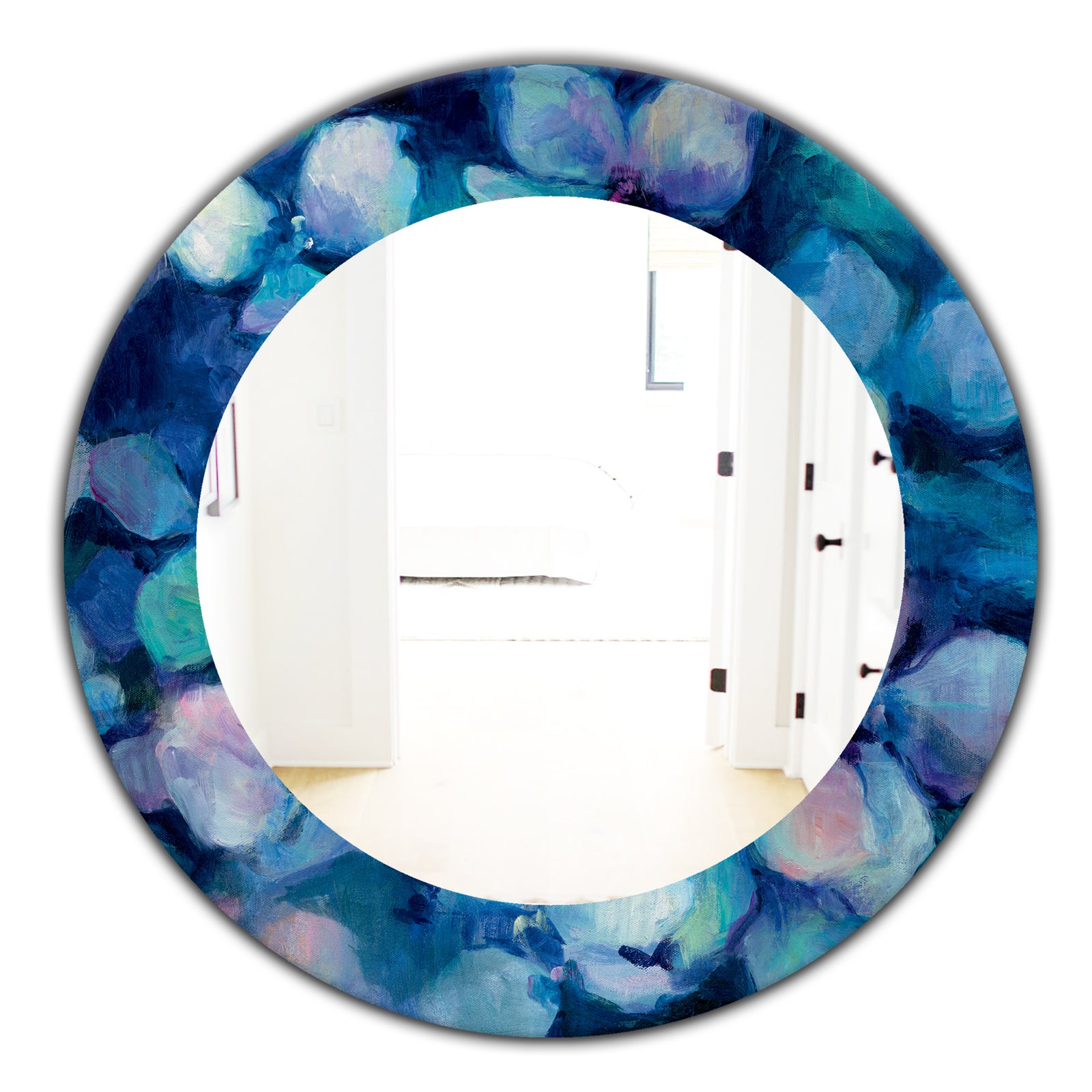 Abstract Blue Flower Petals - Farmhouse Mirror - Frameless Oval or Round Wall Mirror