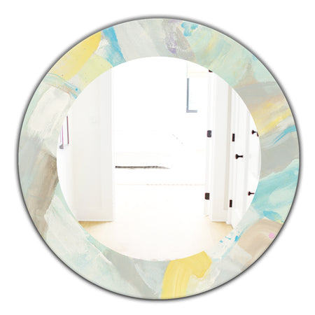 Abstract Compositions Of Pastel Blue and Green - Modern Mirror - Frameless Oval or Round Wall Mirror