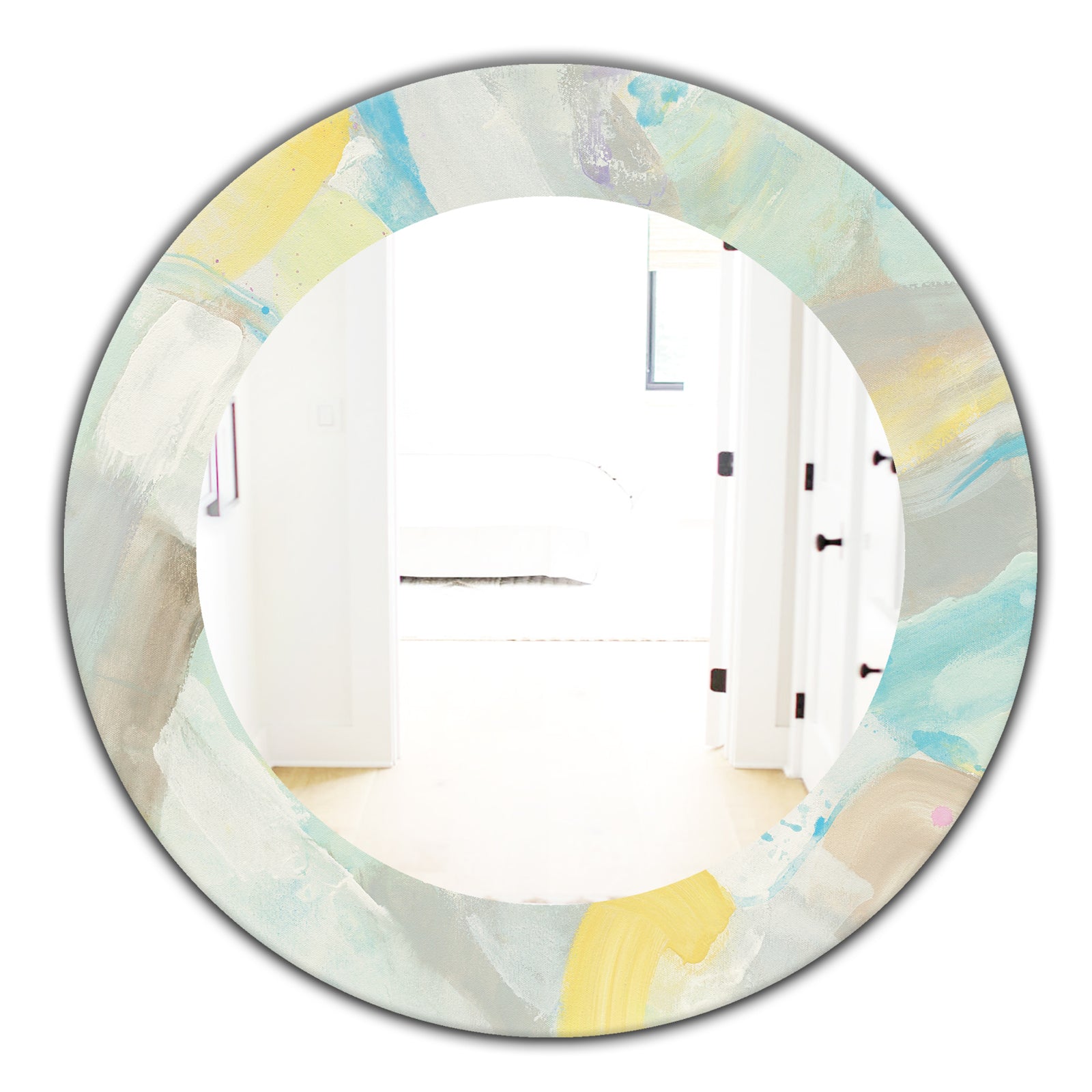 Abstract Compositions Of Pastel Blue and Green - Modern Mirror - Frameless Oval or Round Wall Mirror