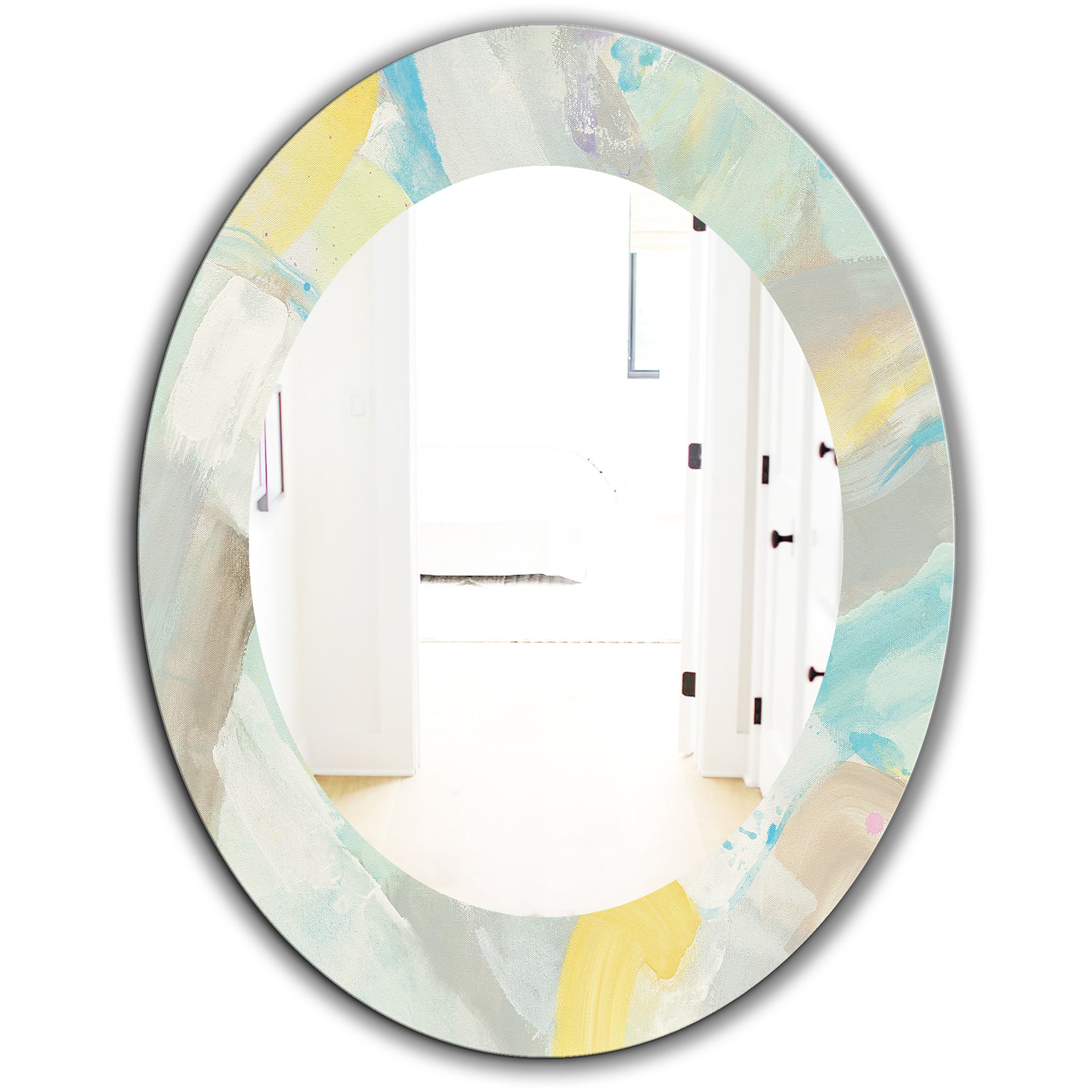 Abstract Compositions Of Pastel Blue and Green - Modern Mirror - Frameless Oval or Round Wall Mirror