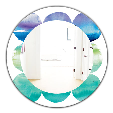 Circle Abstract Blue Colorfields III - Mid-Century Mirror - Oval or Round Wall Mirror