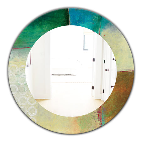 Abstract Impression Of Watercolour Blue and Yellow - Farmhouse Mirror - Oval or Round Wall Mirror