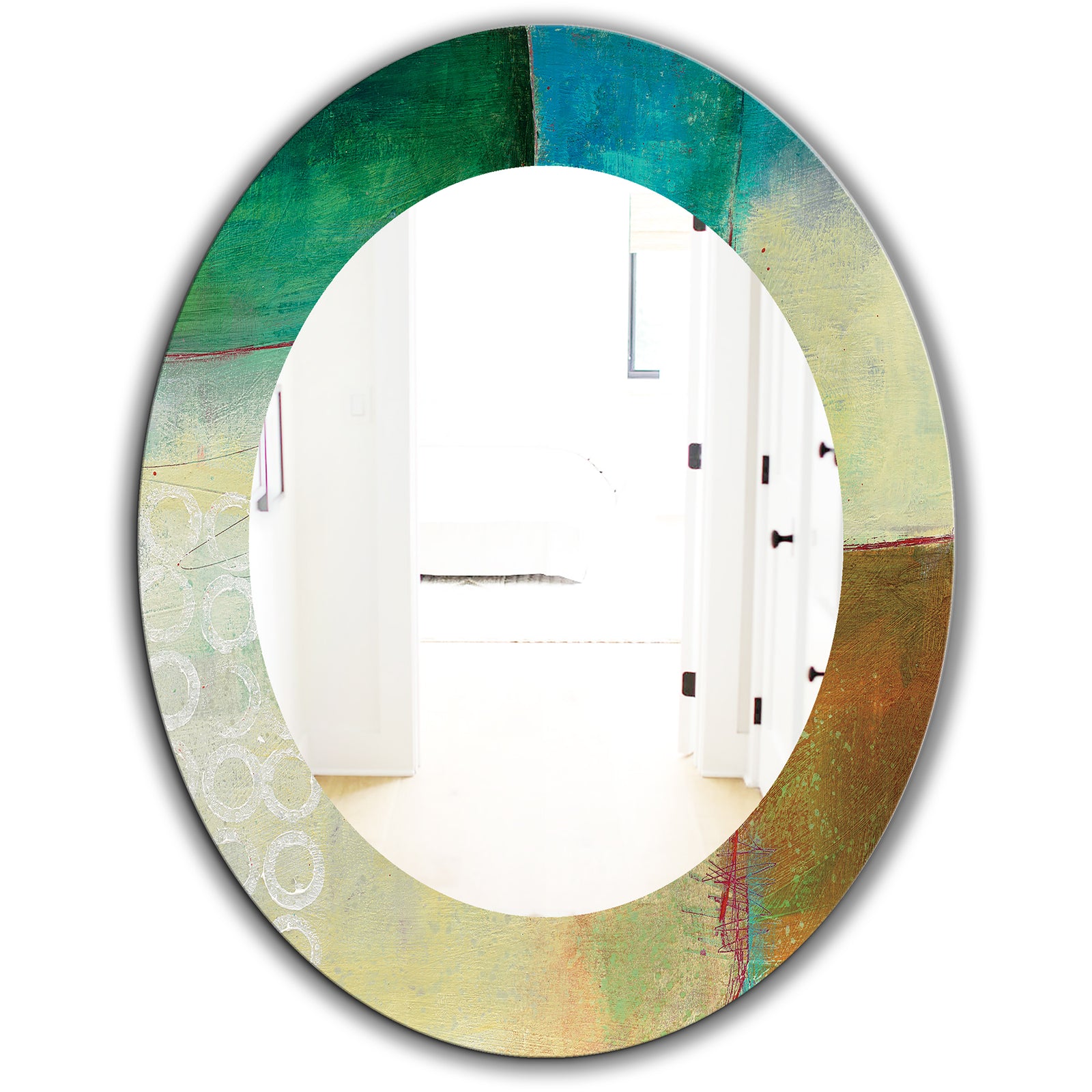 Abstract Impression Of Watercolour Blue and Yellow - Farmhouse Mirror - Oval or Round Wall Mirror